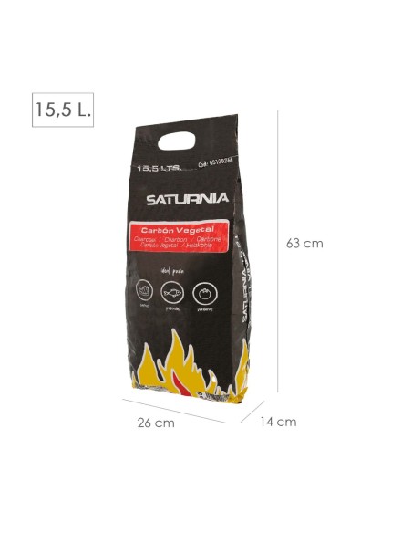 Bolsa Carbon Vegetal Para Barbacoas 15,5 Litros Carbon Duradero y Trozos de Gran Tamaño,