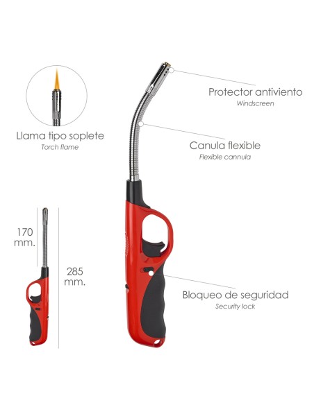 Encendedor / Mechero Gas Antiviento Llama Tipo Soplete 285 mm.