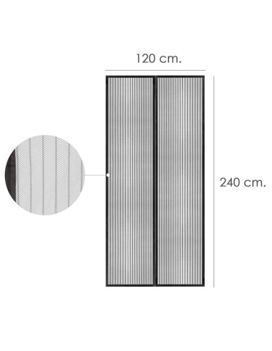 Cortina Mosquitera Para Puertas Con Cierre Central Magnetico Automatico 120 x 240 (Alt.) cm. Color Negro.