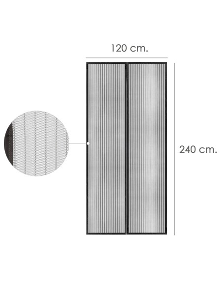Cortina Mosquitera Para Puertas Con Cierre Central Magnetico Automatico 120 x 240 (Alt.) cm. Color Negro.