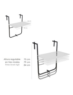 Mesa Plegable Colgante Para Balcones / Terrazas 36x60 cm. Altura Regulable 2
