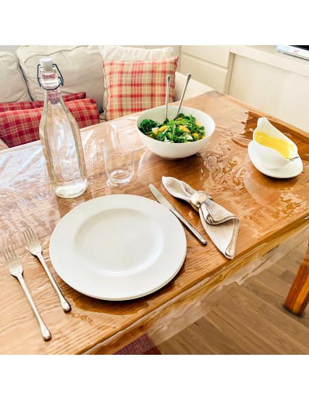 Mantel Hule Rectangular Transparente Antimanchas PVC 140x250 cm. Recortable Uso Interior y Exterior