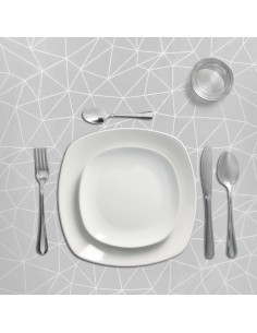 Mantel Hule Rectangular Geometrico Gris. Impermeable Antimanchas PVC 140 cm. x 20 metros. Rollo Recortable. Interior y Exterior 2