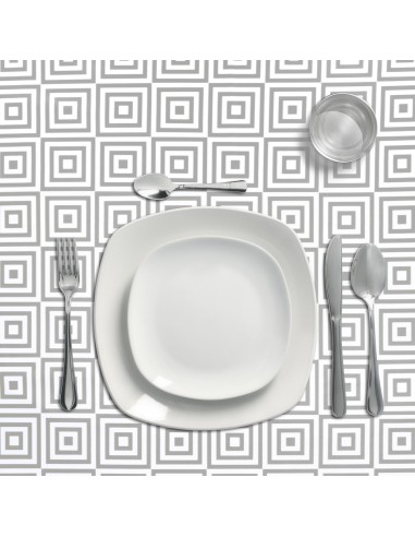 Mantel Hule Rectangular Rombos Grises Impermeable Antimanchas PVC 140x250 cm. Recortable Uso Interior y Exterior