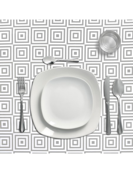 Mantel Hule Rectangular Rombos Grises Impermeable Antimanchas PVC 140x250 cm. Recortable Uso Interior y Exterior