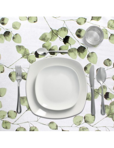 Mantel Hule Redondo Hojas Verdes Impermeable Antimanchas PVC Ø140 cm. Uso Interior y Exterior