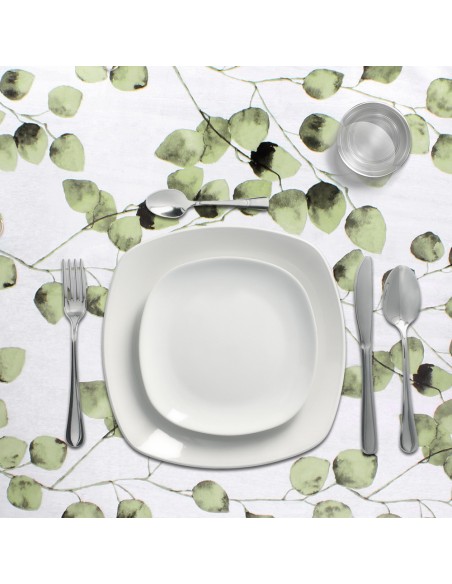Mantel Hule Redondo Hojas Verdes Impermeable Antimanchas PVC Ø140 cm. Uso Interior y Exterior