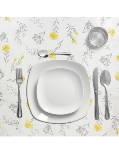 Mantel Hule Rectangular Flores Amarillas. Impermeable Antimanchas PVC 140 cm. x 20 metros. Rollo Recortable. Interior y Exterior