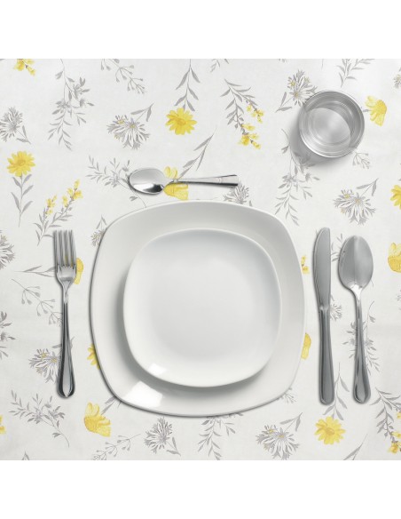 Mantel Hule Rectangular Flores Amarillas. Impermeable Antimanchas PVC 140 cm. x 20 metros. Rollo Recortable. Interior y Exterior