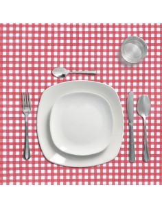 Mantel Hule Rectangular Cuadros Rojos. Impermeable Antimanchas PVC 140 cm. x 20 metros. Rollo Recortable. Interior y Exterior 2