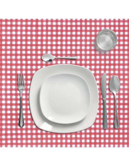 Mantel Hule Redondo Cuadros Rojos Impermeable Antimanchas PVC Ø140 cm. Uso Interior y Exterior