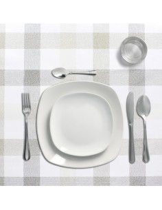 Mantel Hule Rectangular Cuadros Beige Impermeable Antimanchas PVC 140x250 cm. Recortable Uso Interior y Exterior 2