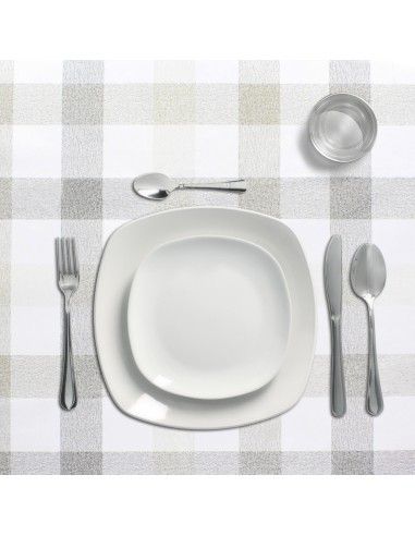 Mantel Hule Rectangular Cuadros Beige Impermeable Antimanchas PVC 140x250 cm. Recortable Uso Interior y Exterior