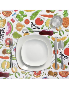 Mantel Hule Rectangular Frutas Fantasia Impermeable Antimanchas PVC 140x250 cm. Recortable Uso Interior y Exterior 2