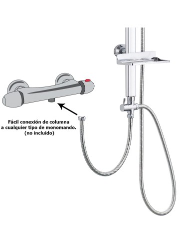 Columna Ducha Universal Multifuncional Completa Cuadrada, Acero Cromado, Rociador Alcachofa Efecto Lluvia 22,5x22,5 cm.