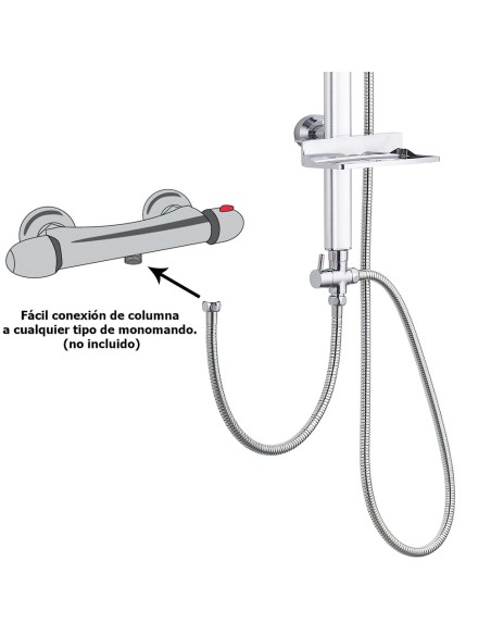Columna Ducha Universal Multifuncional Completa Cuadrada, Acero Cromado, Rociador Alcachofa Efecto Lluvia 22,5x22,5 cm.