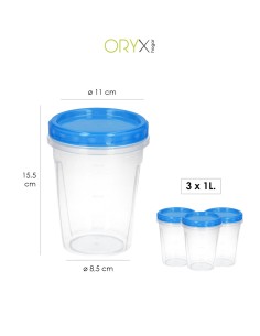 Juego Recipientes Plastico Redondos 1 Litro (Pack 3 piezas) 2