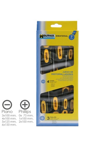 Juego Destornilladores Acero Cromo Vanadio 7 Piezas Con Mango Bimaterial