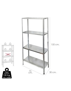Estanteria Acero Galvanizado con 4 Baldas 150x75x30 cm. Baldas ajustables. Peso maximo 120 Kg. 2