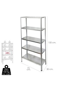 Estanteria Acero Galvanizado con 5 Baldas 150x75x30 cm. Baldas ajustables. Peso maximo 150 Kg. 2