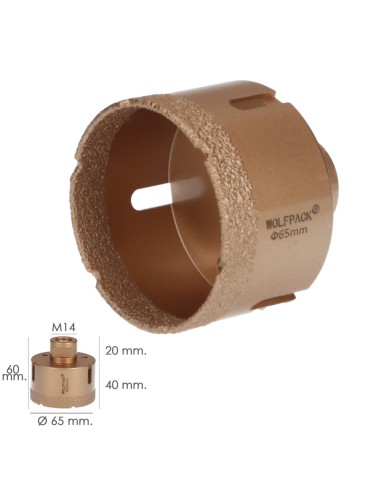 Corona Diamante Para Amoladora Ø 65 mm. Conexión Rosca M14. Corte Seco