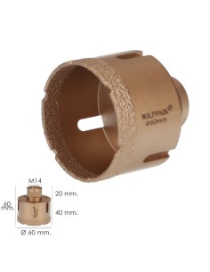 Corona Diamante Para Amoladora Ø 60 mm. Conexión Rosca M14. Corte Seco 2