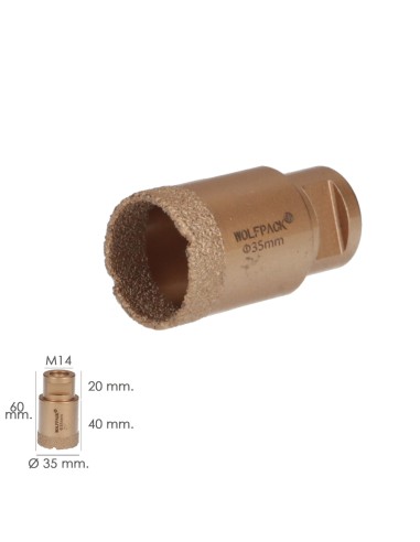 Corona Diamante Para Amoladora Ø 35 mm. Conexión Rosca M14. Corte Seco