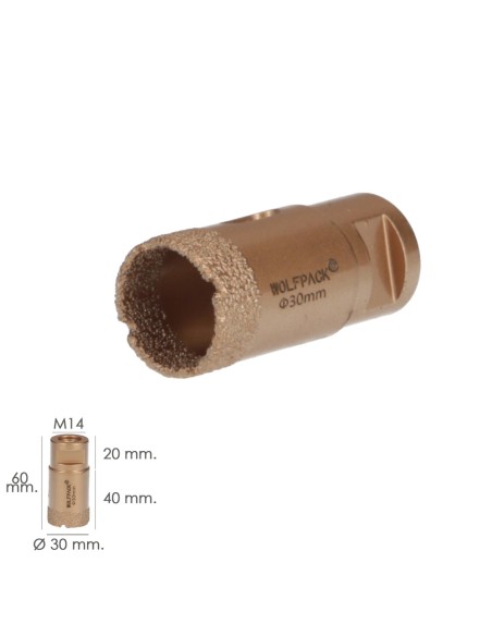 Corona Diamante Para Amoladora Ø 30 mm. Conexión Rosca M14. Corte Seco