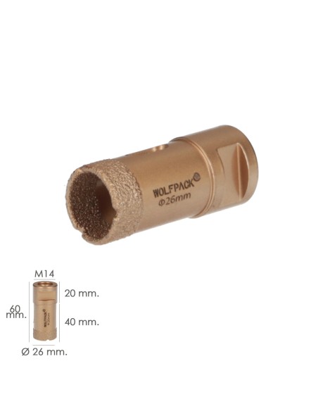 Corona Diamante Para Amoladora Ø 26 mm. Conexión Rosca M14. Corte Seco