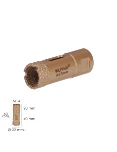 Corona Diamante Para Amoladora Ø 22 mm. Conexión Rosca M14. Corte Seco 2