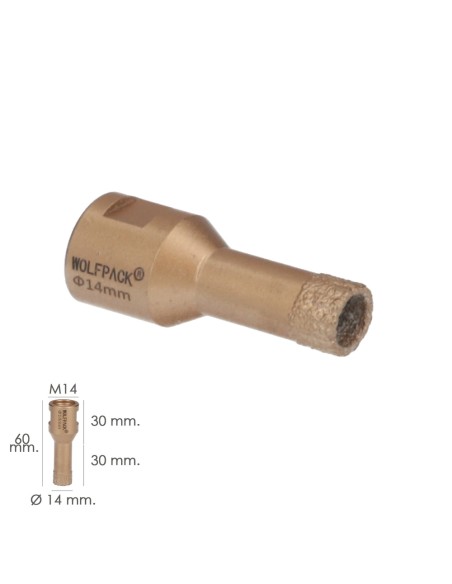 Corona Diamante Para Amoladora Ø 14 mm. Conexión Rosca M14. Corte Seco