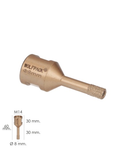 Corona Diamante Para Amoladora Ø 8 mm. Conexión Rosca M14. Corte Seco