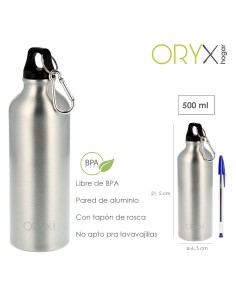 Botella de Agua Aluminio Con mosqueton, Cierre hermetico 500 ml. 2