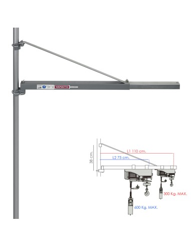 Brazo Soporte para Polipastos - Cabrestante capacidad de carga de 600 o 300 Kg.