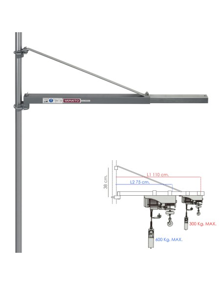 Brazo Soporte para Polipastos - Cabrestante capacidad de carga de 600 o 300 Kg.