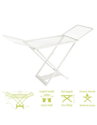 Tendedero Plegable Resina Con Alas 20 Metros De Tendido