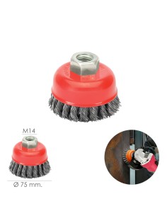 Cepillo Taza Con Alambre De Acero Trenzado Rosca M14, Ø 75 mm. Alambre de Ø 0,50 mm. 2