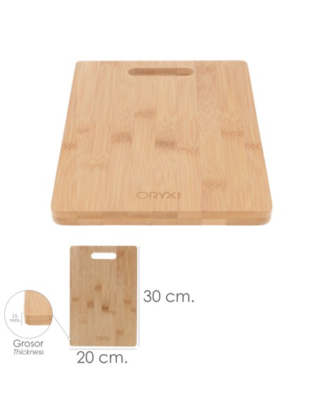 Tabla Cortar Cocina Fabricada En Madera De Bambu 100% Con Asa 30x20 cm.Tabla Cortar,Carne Pescado,Verduras,Frutas,Alimentos