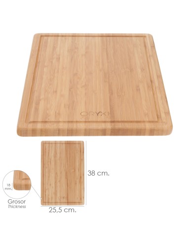 Tabla Cortar Cocina Fabricada En Madera De Bambu 100% Con Ranura 32x25,5 cm.Tabla Cortar,Carne Pescado,Verduras,Frutas,Alimentos