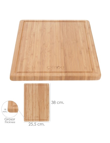 Tabla Cortar Cocina Fabricada En Madera De Bambu 100% Con Ranura 32x25,5 cm.Tabla Cortar,Carne Pescado,Verduras,Frutas,Alimentos