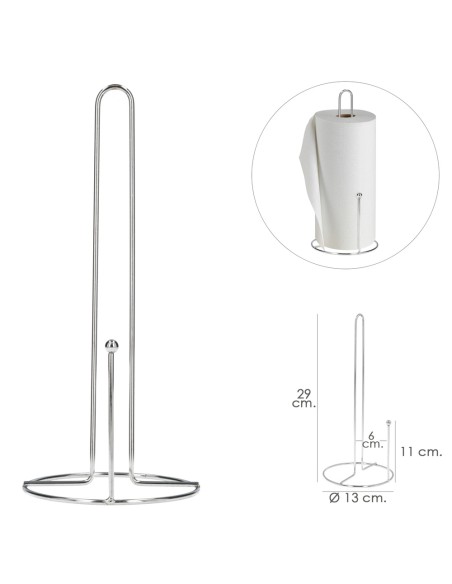 Portarrollos Papel Cocina Vertical, Cromado, 13x29 cm.