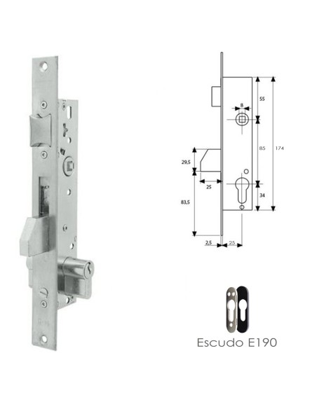 Cerradura Tesa 2210/25/3NI Con Escudo de Seguridad E190 Con Sistema Antipalanqueta