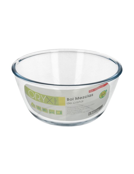 Bol De Cristal, Ideal Para Mezclas. 1.5 Litros. Libre BPA, Cristal De Borosilicato.Ensaladas, Postres, Cocina, Resposteria