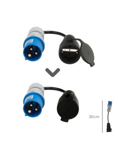 Adaptador de clavija CEE a Schuko, 2 polos + Tierra. Max. 16A. 230V 2