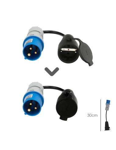 Adaptador de clavija CEE a Schuko, 2 polos + Tierra. Max. 16A. 230V