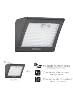 Aplique Solar Led 250 Lumenes Con Sensor De Movimiento y Crepuscular IP65 2