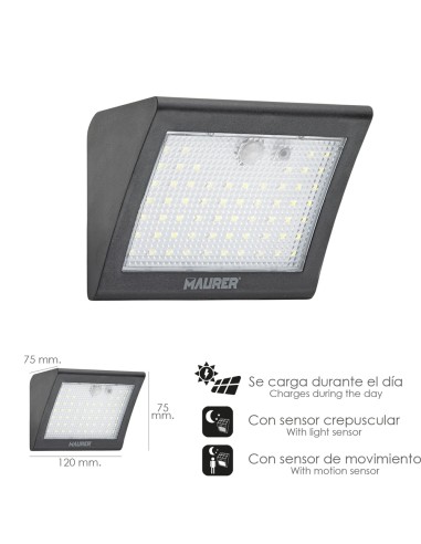 Aplique Solar Led 250 Lumenes Con Sensor De Movimiento y Crepuscular IP65