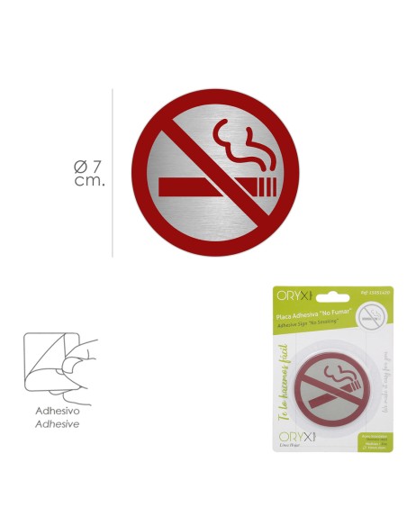 Placa Adhesiva "No Fumar" Acero Inoxidable Ø 7 cm.