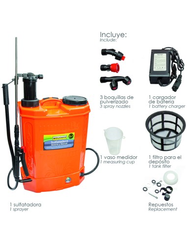 Sulfatadora Electrica A Bateria Doble Uso Bateria o Manual, Con Bateria Recargable 12 V / 8 Amperios