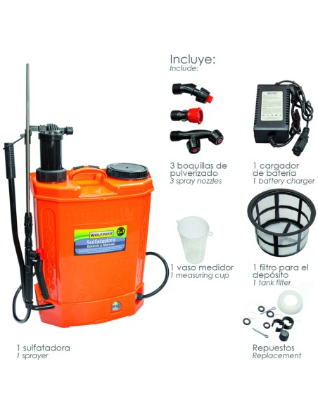 Sulfatadora Electrica A Bateria Doble Uso Bateria o Manual, Con Bateria Recargable 12 V / 8 Amperios